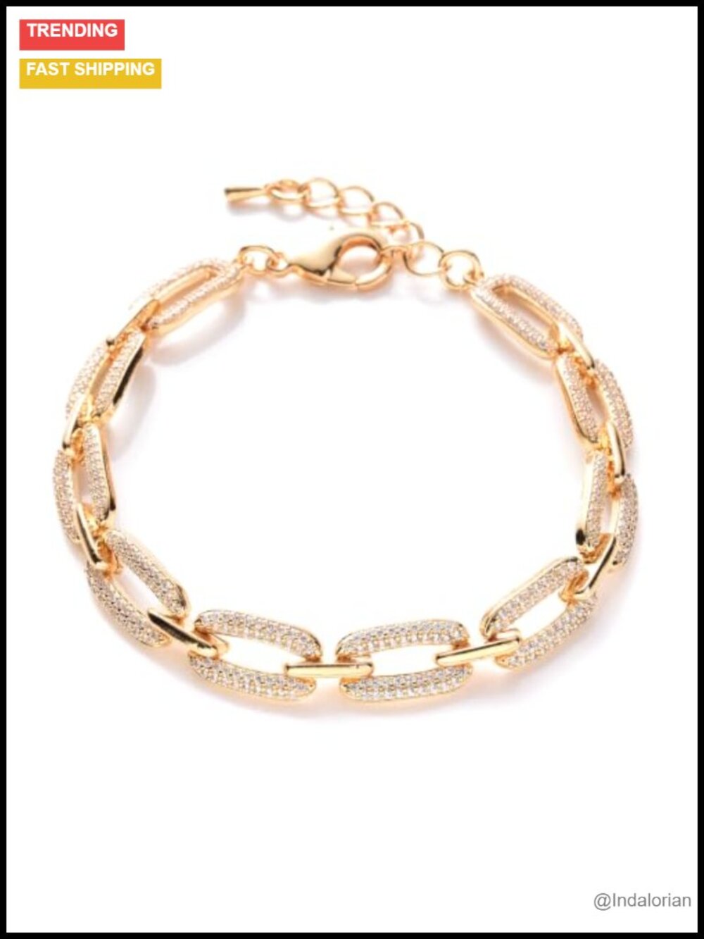 Gold Plated Link Bracelet Adjustable Chain Sparkly CZ Women Jewelry